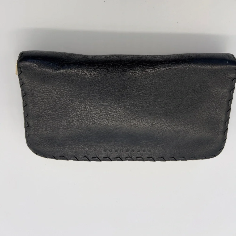 Tory Burch Black Leather Zip-Around Wallet with Whipstitch Detail